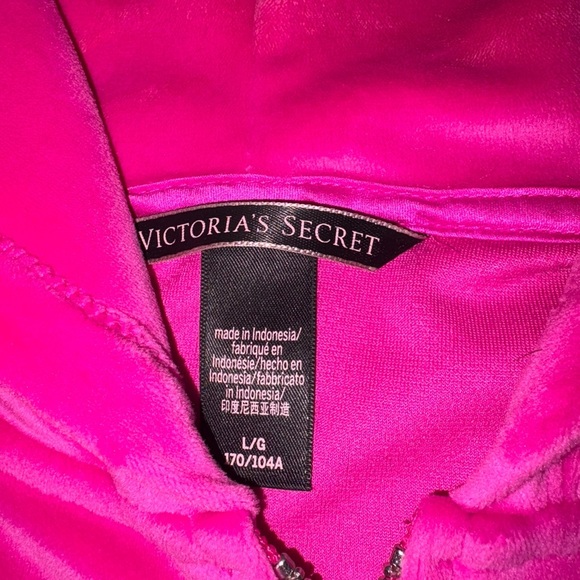 Victoria’s Secret Size L Hot Pink Velour Track Suit Cropped Hooded Jacket - Picture 4 of 5